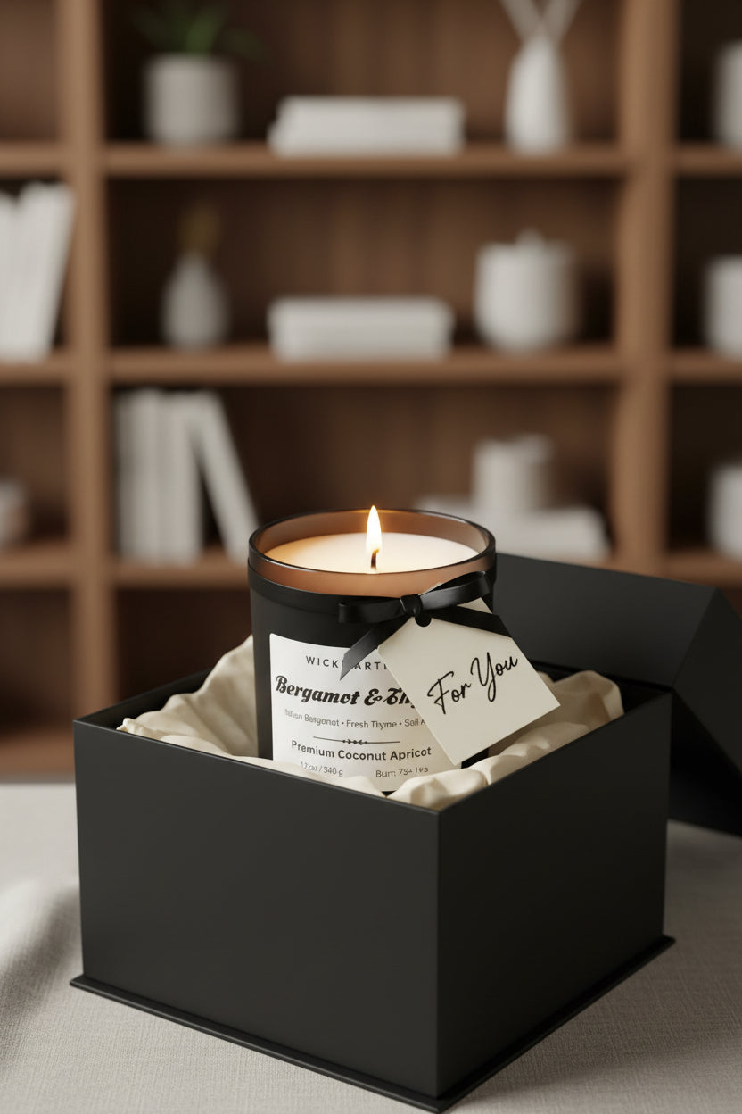 Wické Bergamot & Thyme — artisan candle in our coconut apricot wax blend