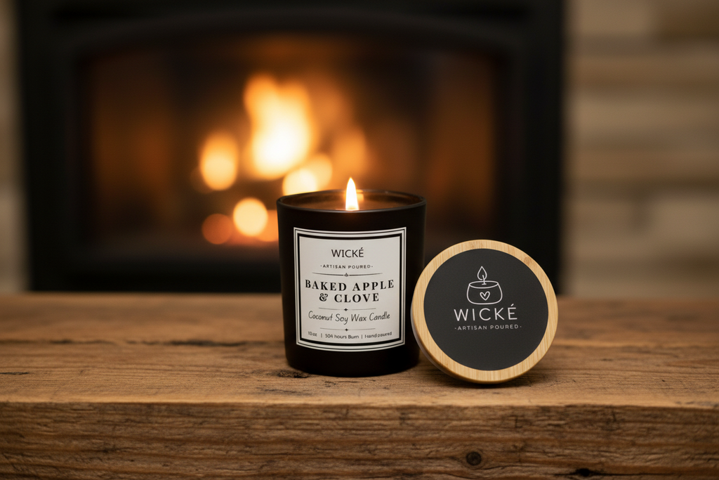 Wicke candle with black lid on a white background