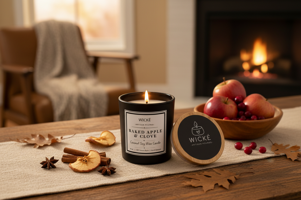 Wicke candle with black lid on a white background