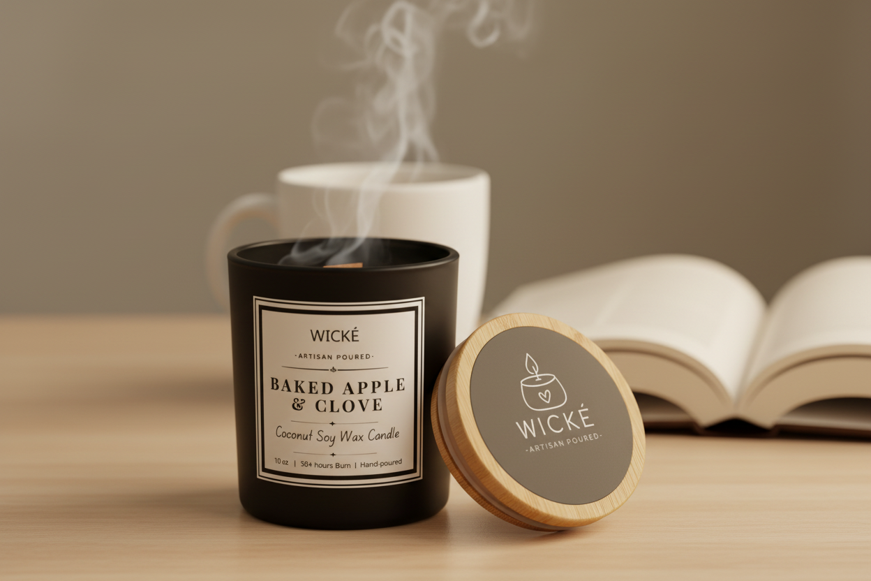 Wicke candle with black lid on a white background