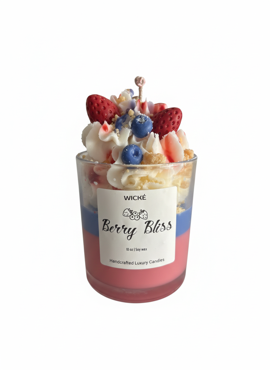 Wické Berry Bliss candle with fruit toppings on a white background