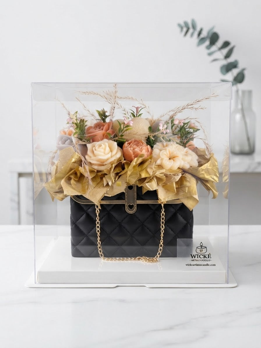 Wické Black Floral Purse Candle Bouquet — hand-poured in Canada