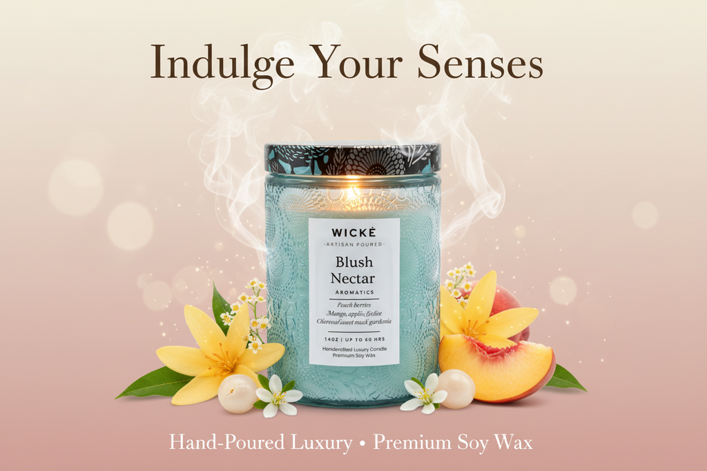 Wické Blush Nectar candle in a textured glass jar on a white background