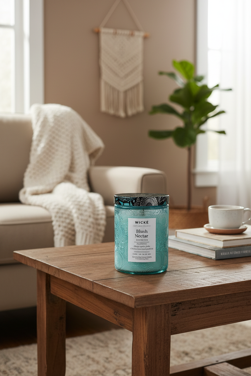 Wické Blush Nectar candle in a textured glass jar on a white background