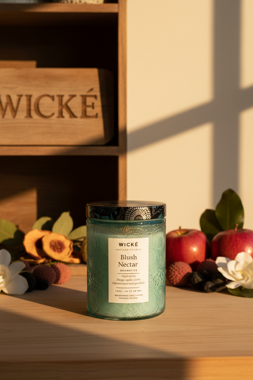 Wické Blush Nectar candle in a textured glass jar on a white background