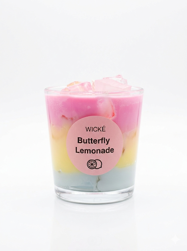 Wické Butterfly Lemonade candle in a glass container on a white background