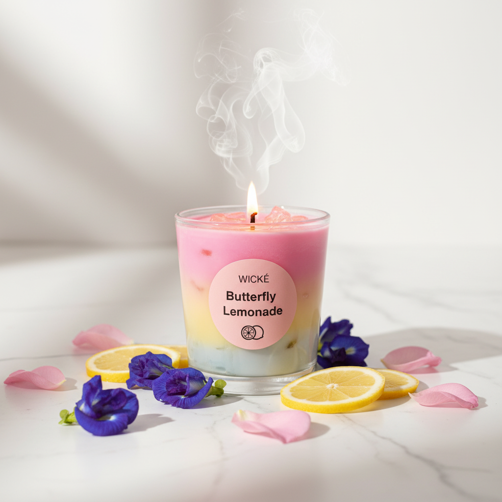 Wické Butterfly Lemonade candle in a glass container on a white background