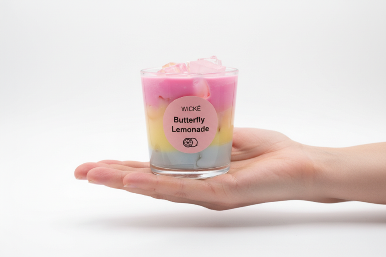 Wické Butterfly Lemonade candle in a glass container on a white background