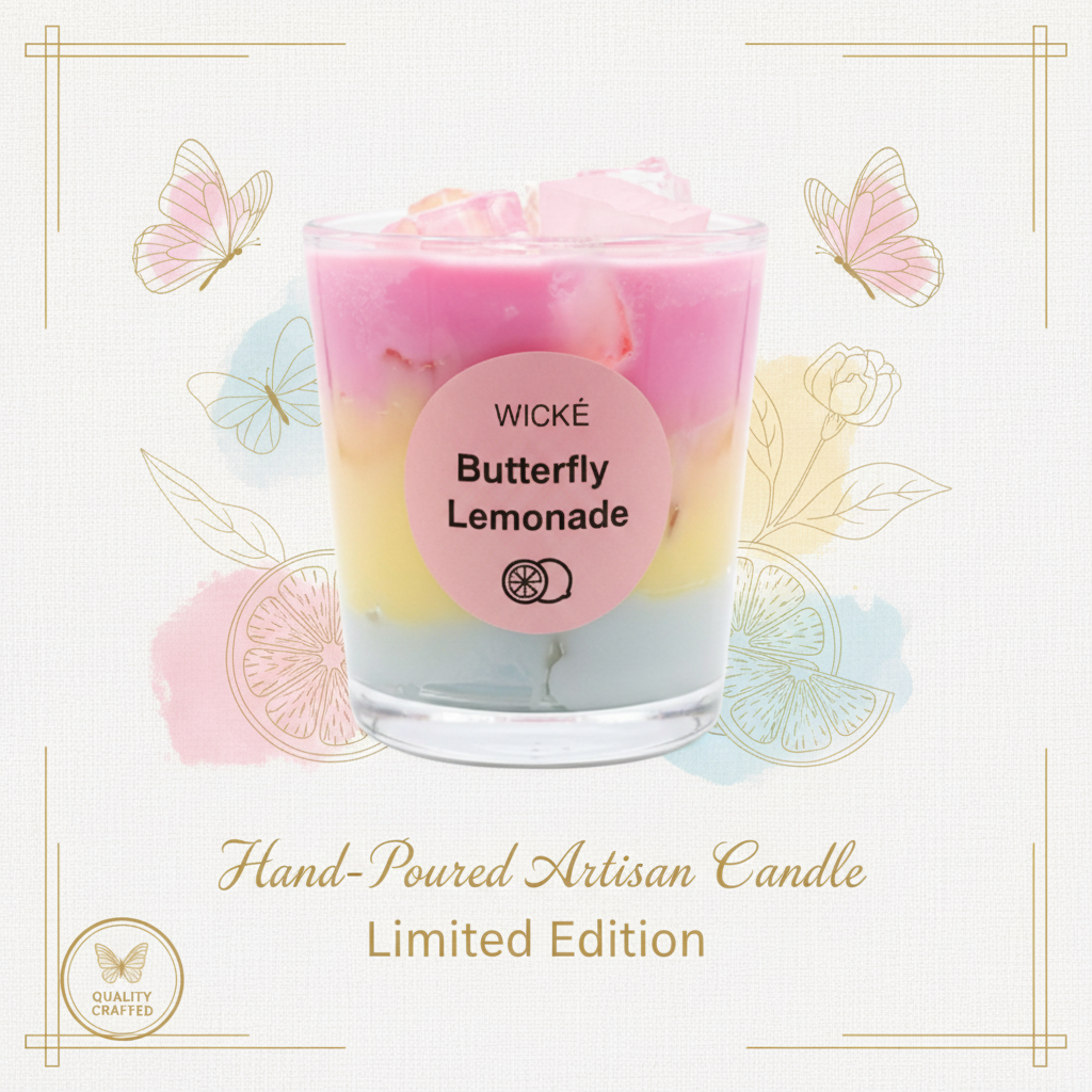 Wické Butterfly Lemonade candle in a glass container on a white background