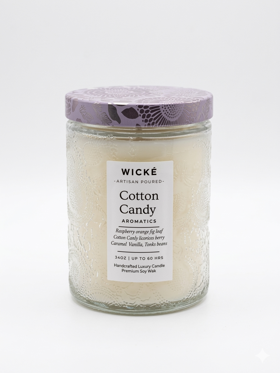 Wické Cotton Candy Artisan Soy Wax Candle -14oz Luxury Glass Jar (60-Hour Burn)