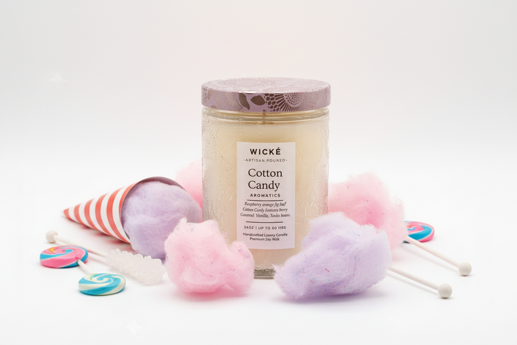 Wicke candle with a purple lid on a white background