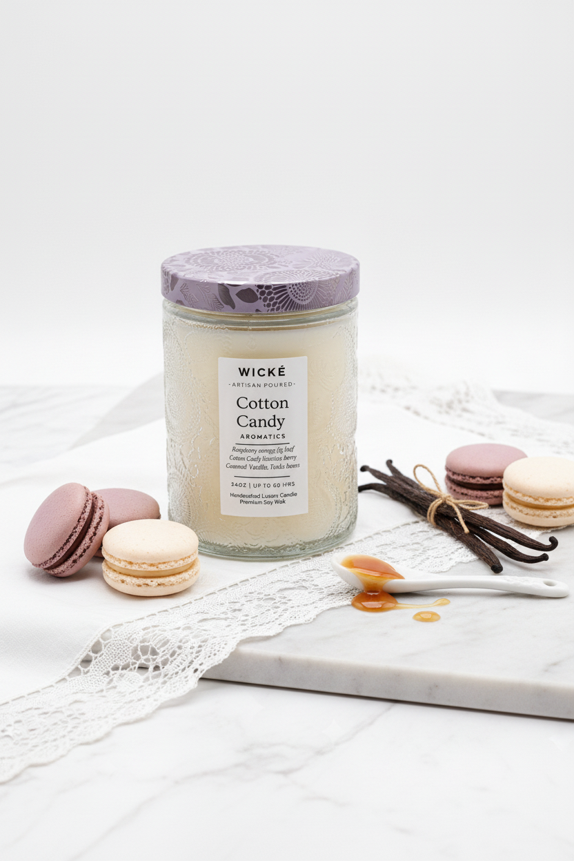 Wicke candle with a purple lid on a white background