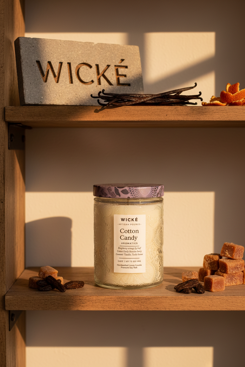 Wicke candle with a purple lid on a white background