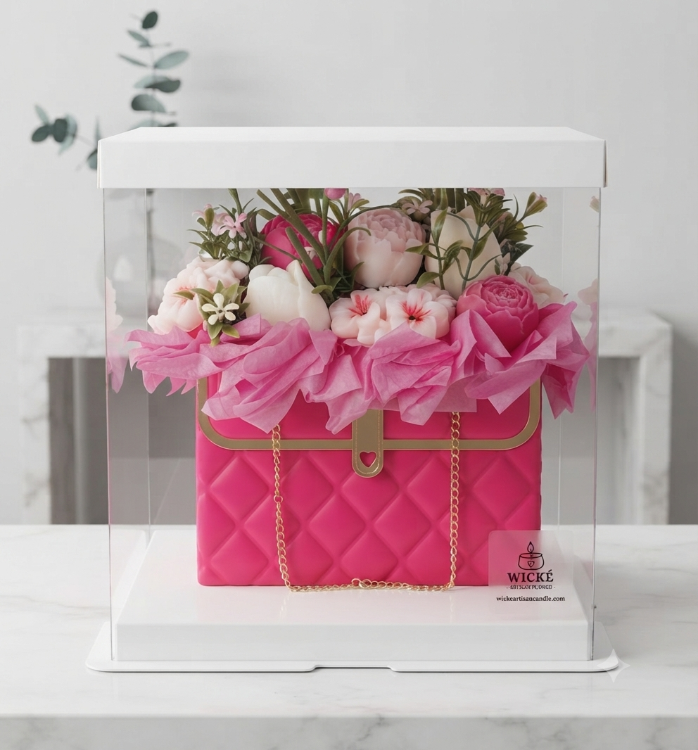 Wické Dark Pink Floral Purse Candle Bouquet — small batch, poured and finished by hand
