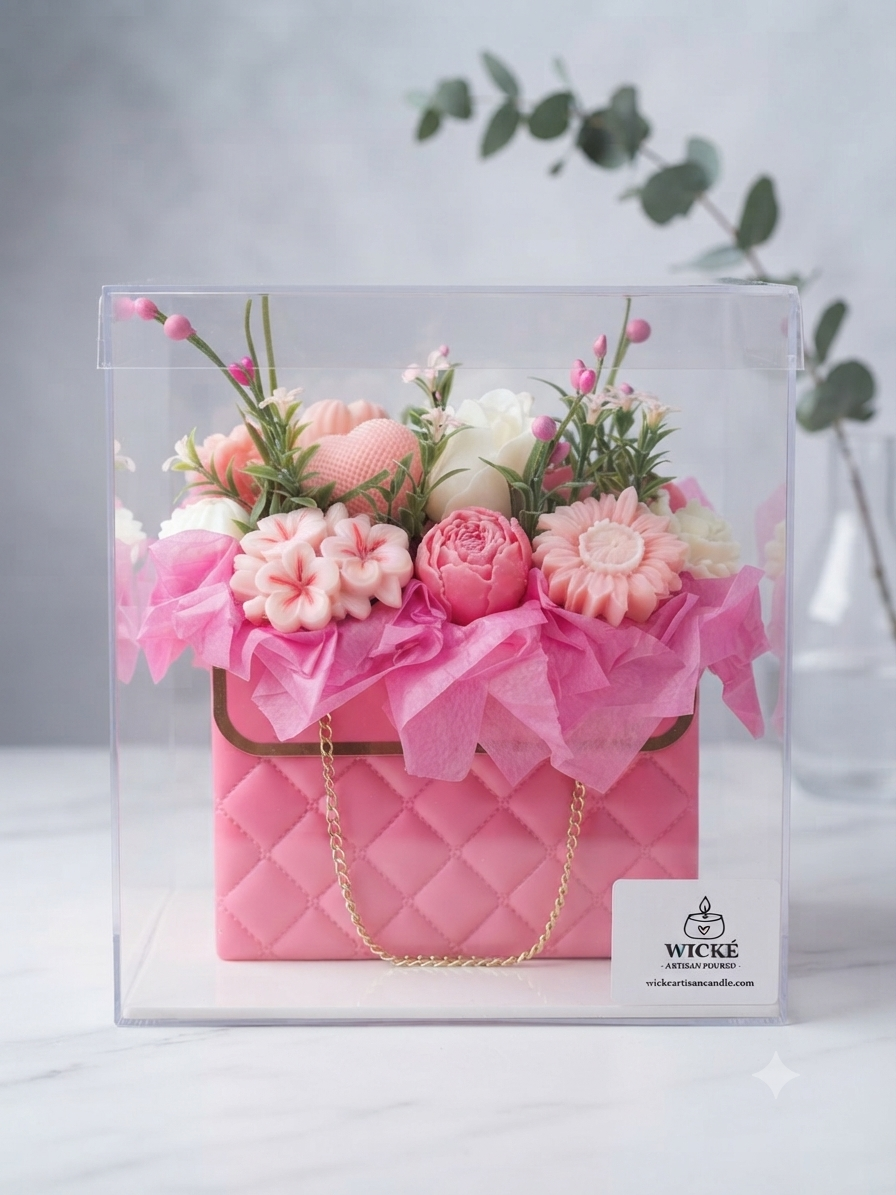 Wické Dark Pink Floral Purse Candle Bouquet — hand-poured in Canada