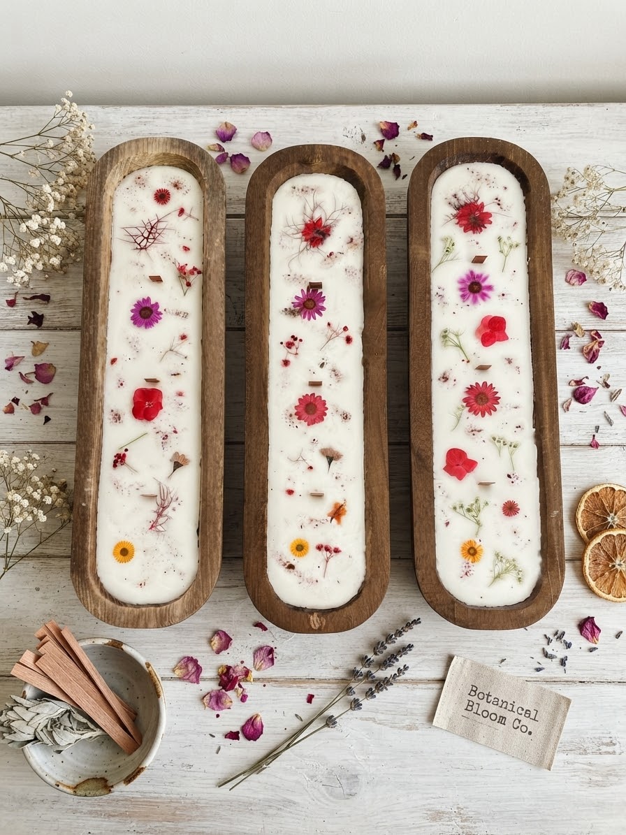 Elysian Garden hand-poured into a wooden dough bowl