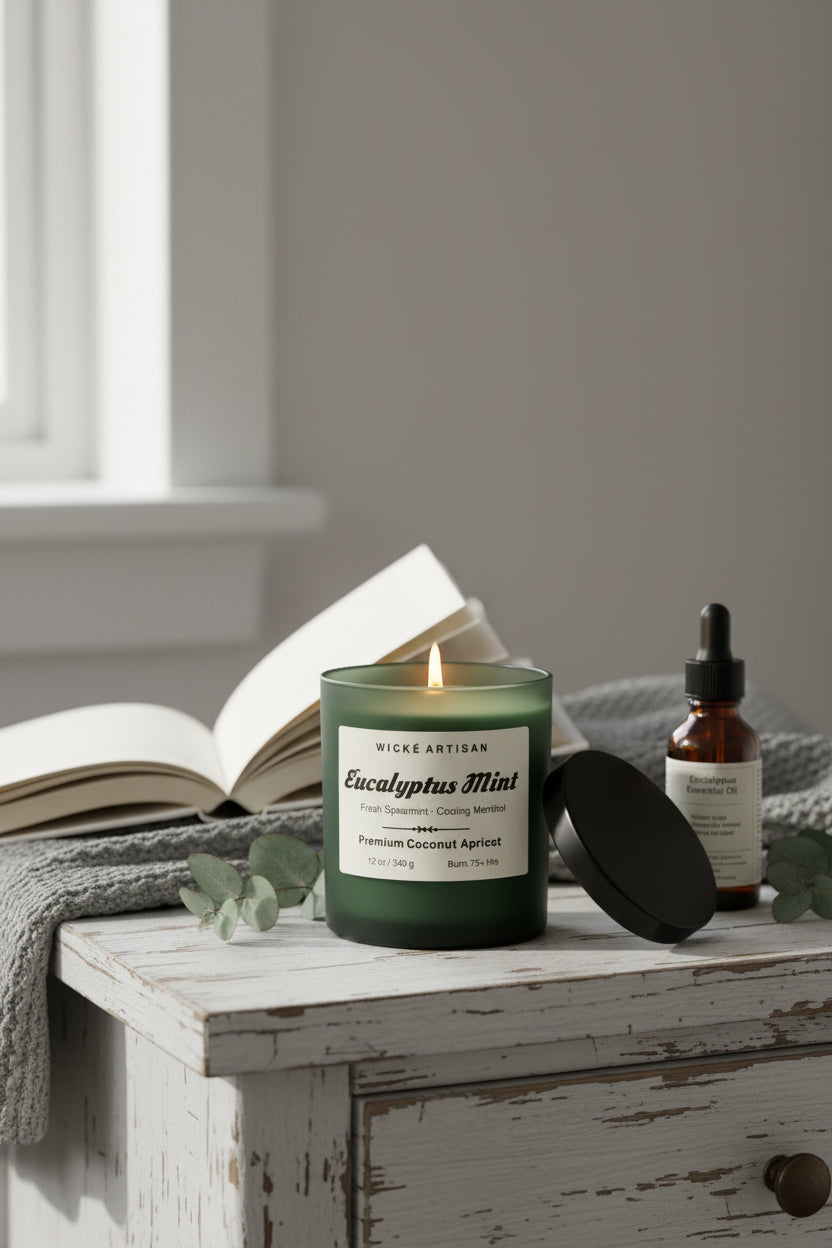 Wické Eucalyptus Mint artisan candle — small batch, poured and finished by hand