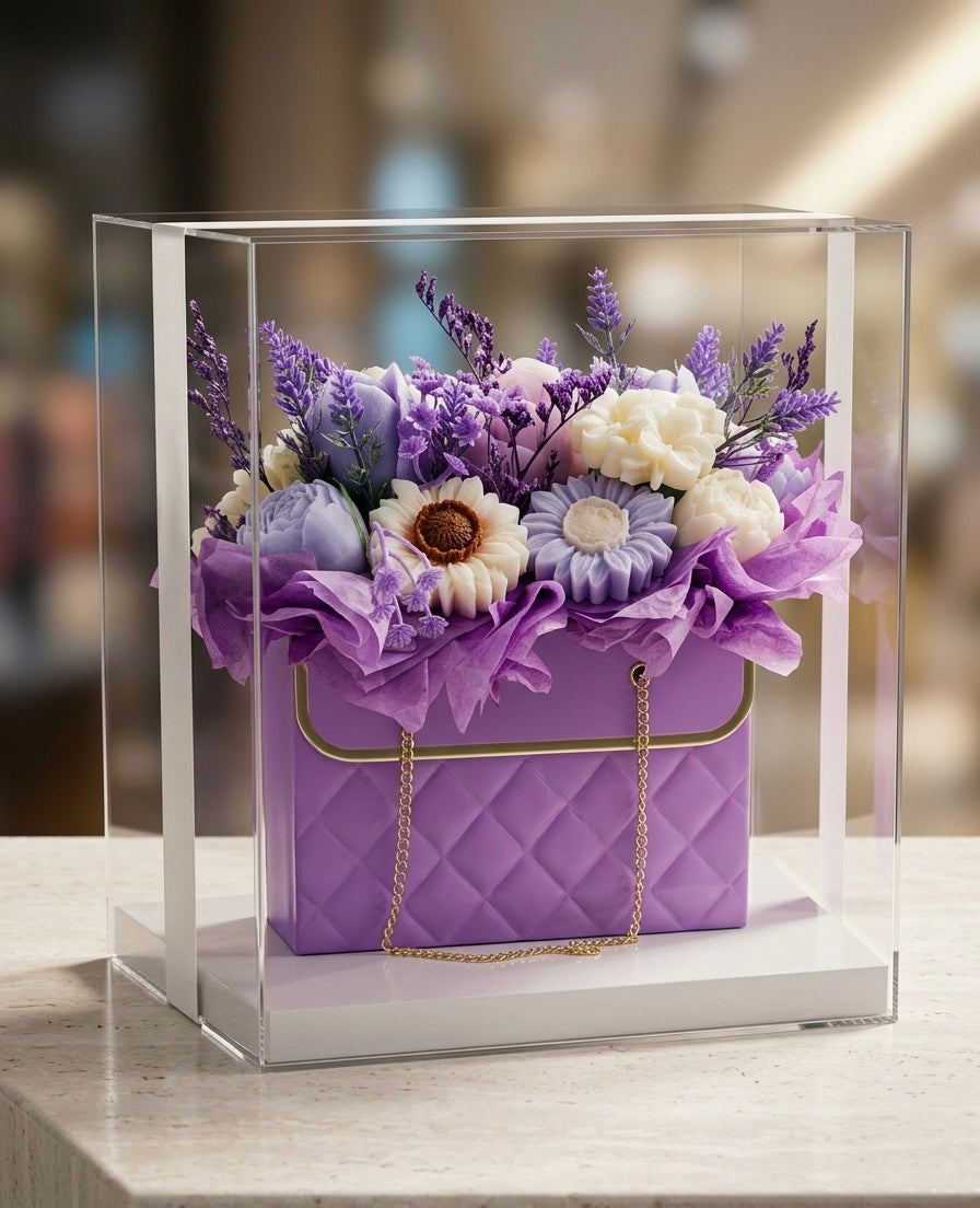 Luxury Purple Floral Purse Candle Bouquet | The Ultimate Keepsake Gift