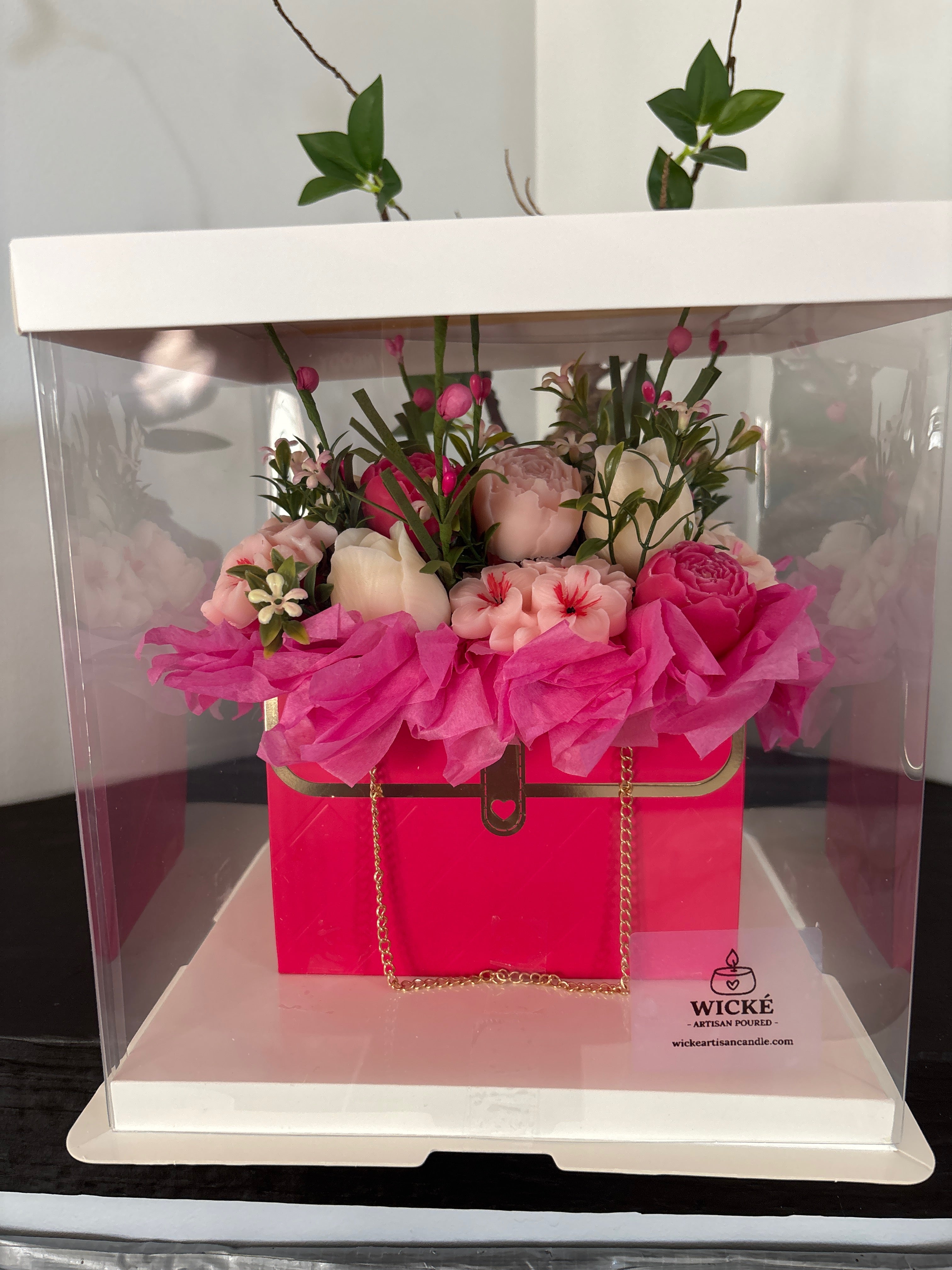Luxury Dark Pink Floral Purse Candle Bouquet | The Ultimate Keepsake Gift look