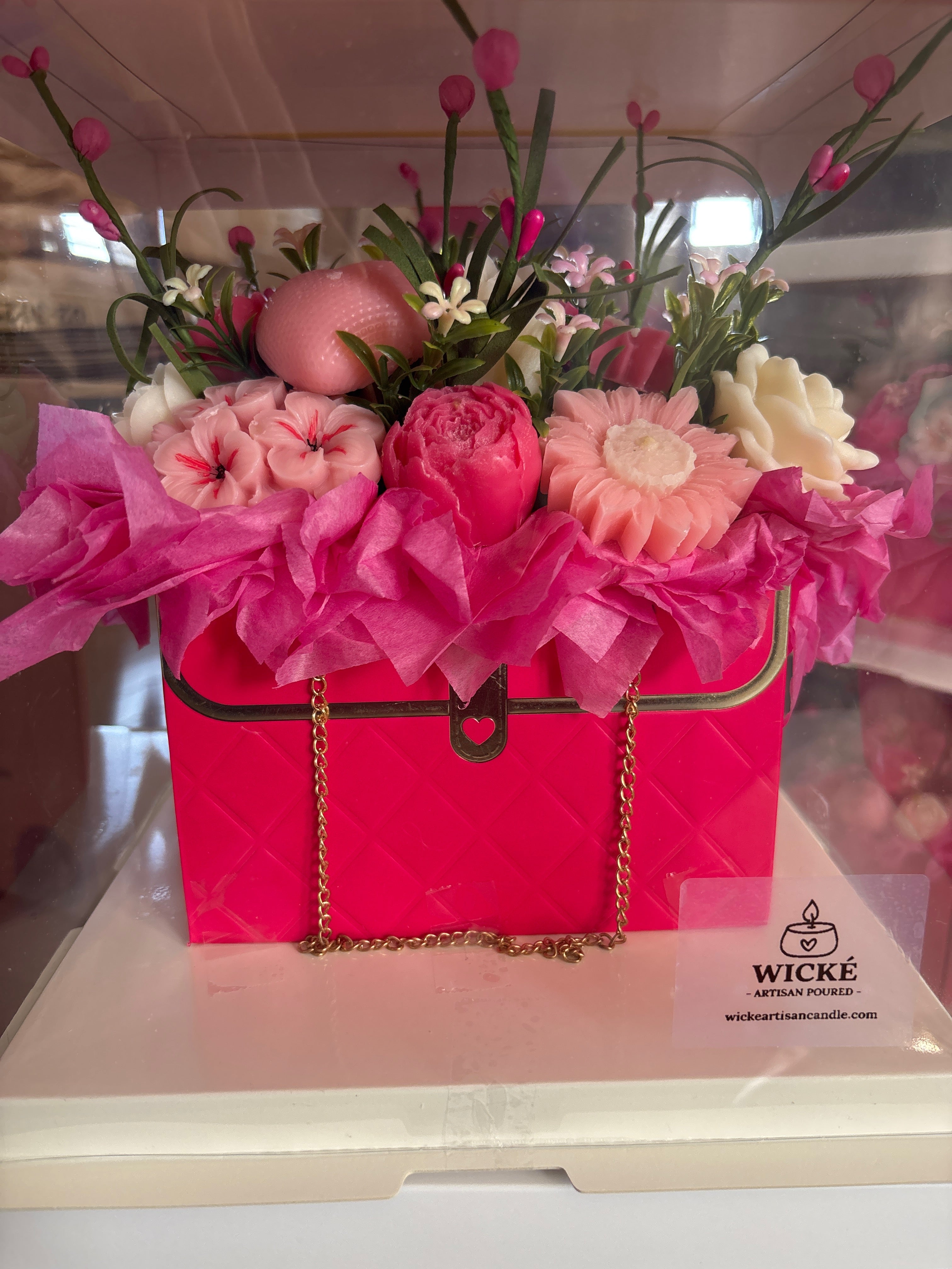 Luxury Dark Pink Floral Purse Candle Bouquet | The Ultimate Keepsake Gift look