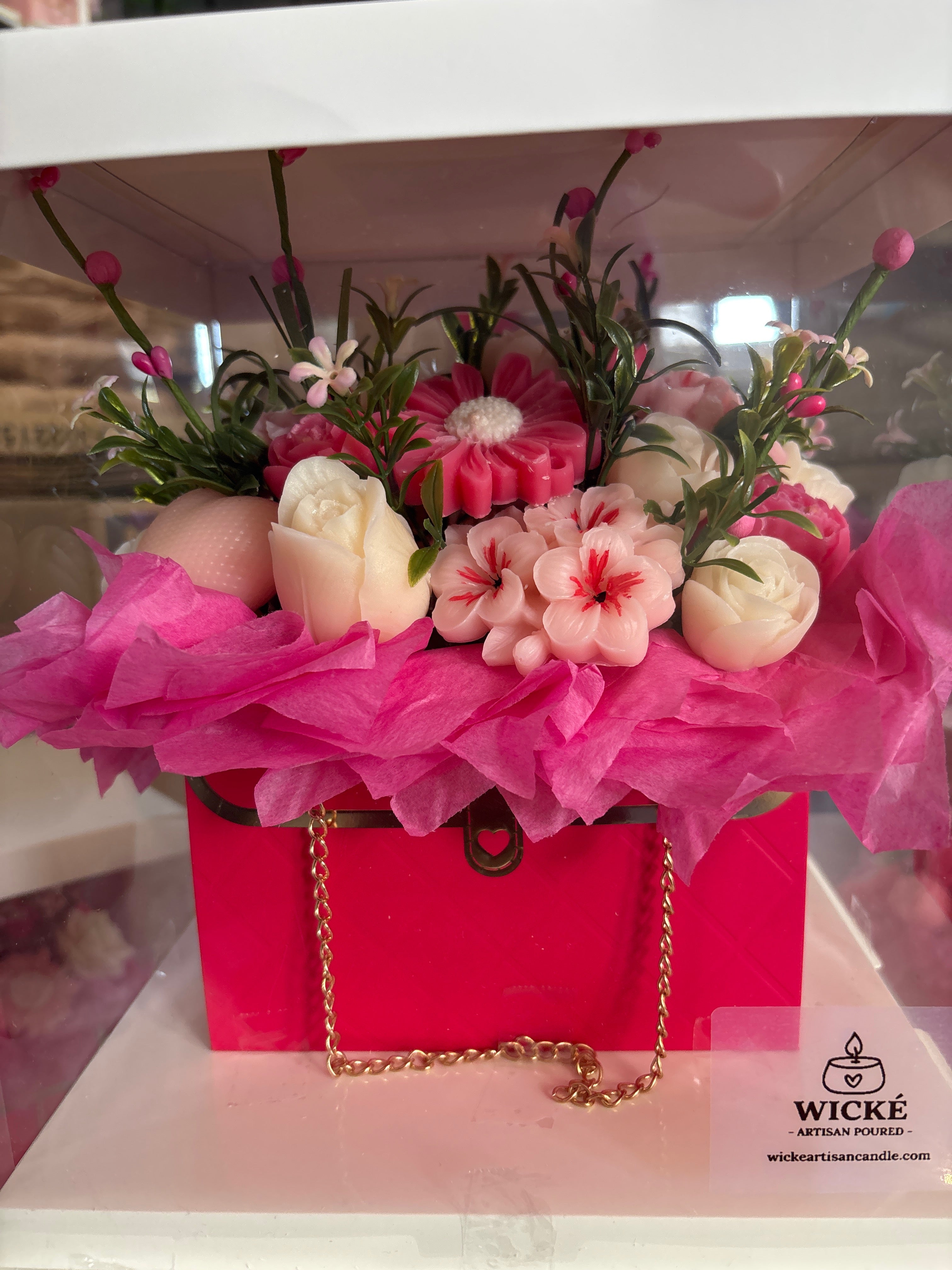 Luxury Dark Pink Floral Purse Candle Bouquet | The Ultimate Keepsake Gift look