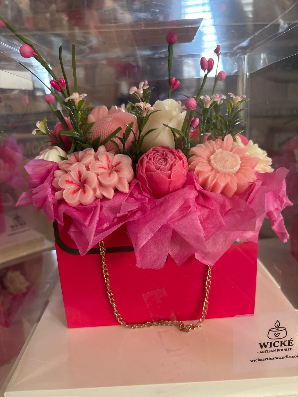 Luxury Dark Pink Floral Purse Candle Bouquet | The Ultimate Keepsake Gift look
