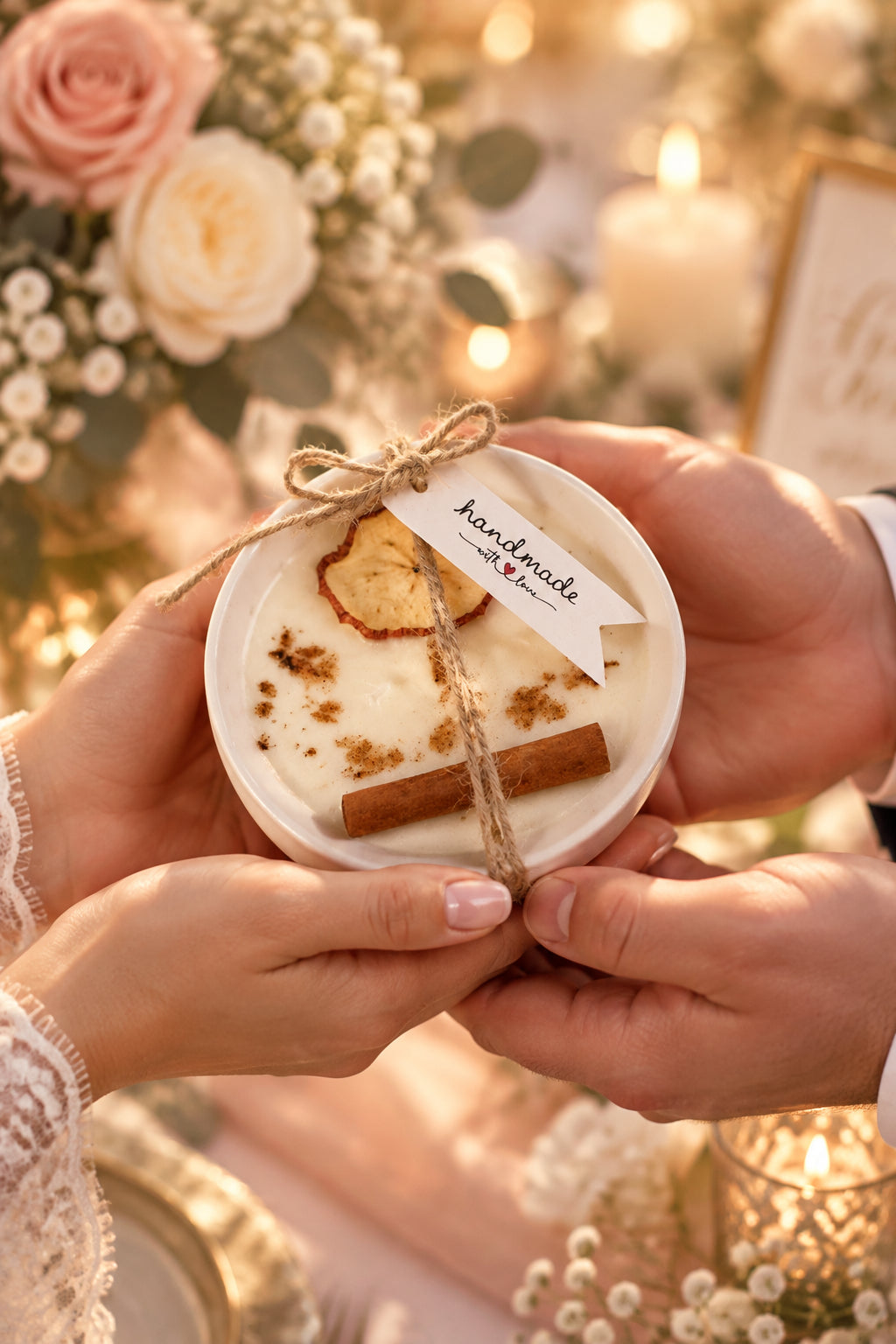Soy wax keepsake candle topped with pressed flowers, hand-poured in Kitchener, Ontario