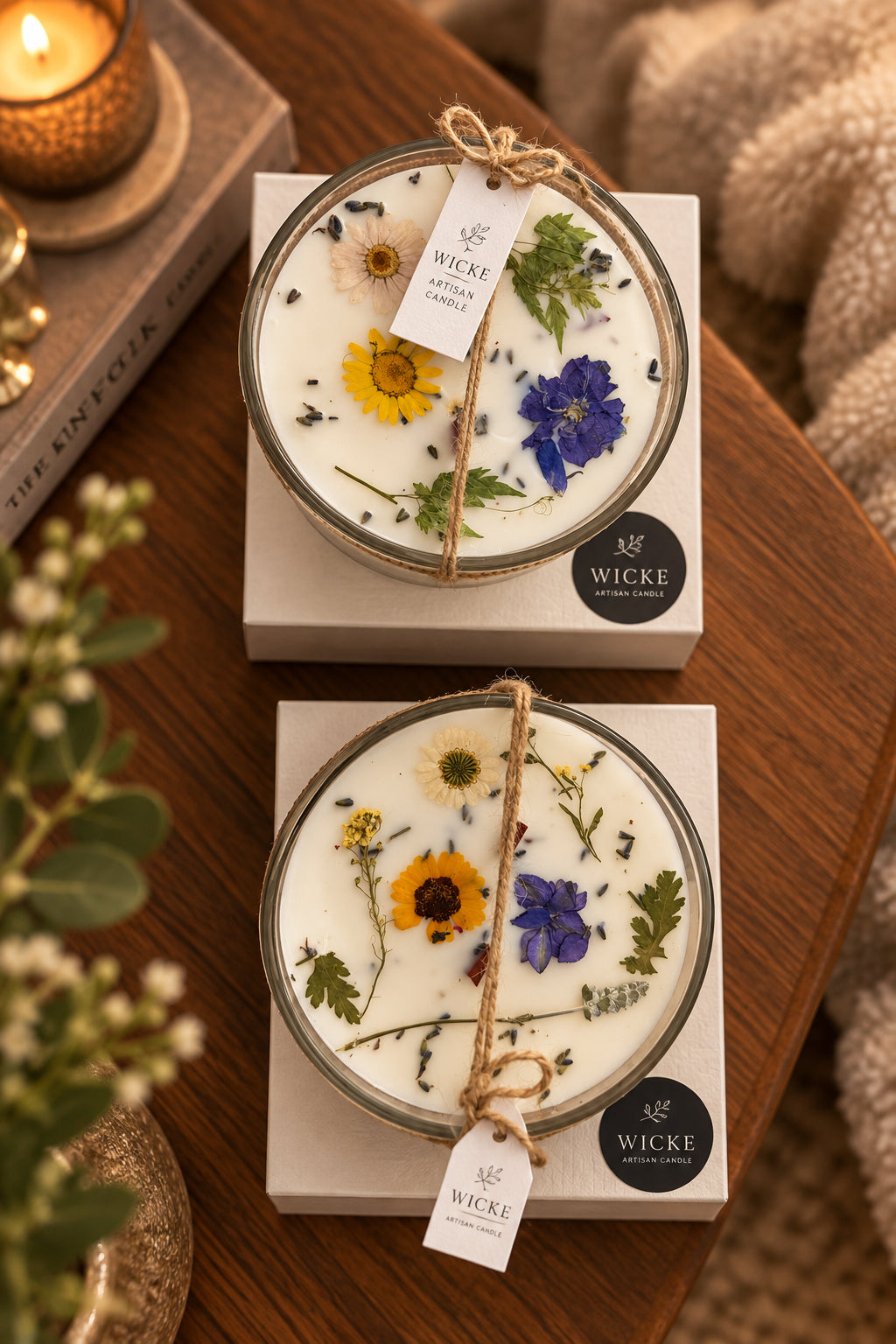 Wicke dried flower bowl candle, hand-poured in Kitchener and made for a candle warmer
