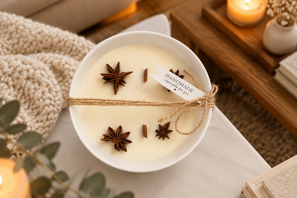 Vanilla dried flower bowl candle, hand-poured in Kitchener and made for a candle warmer