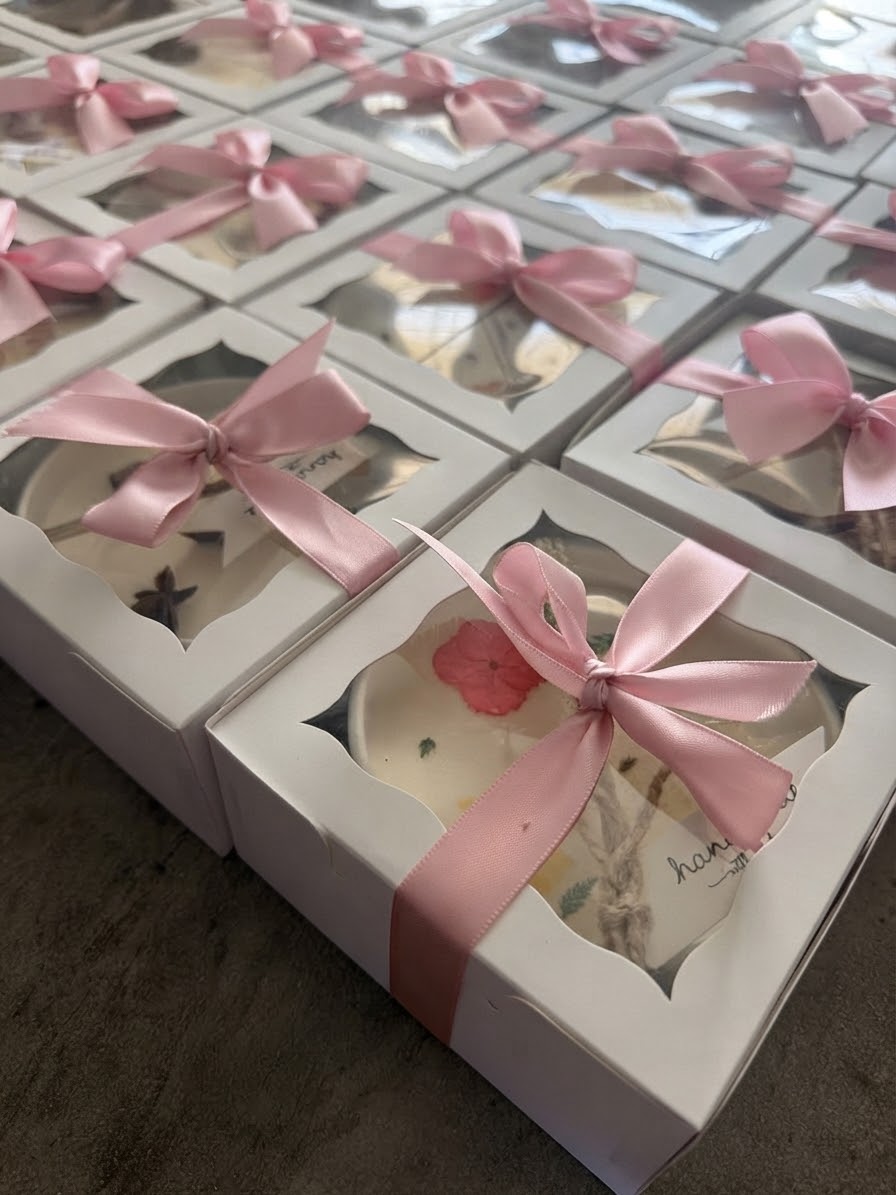 Keepsake candle gift boxes with ribbon, hand-poured in Kitchener, Ontario