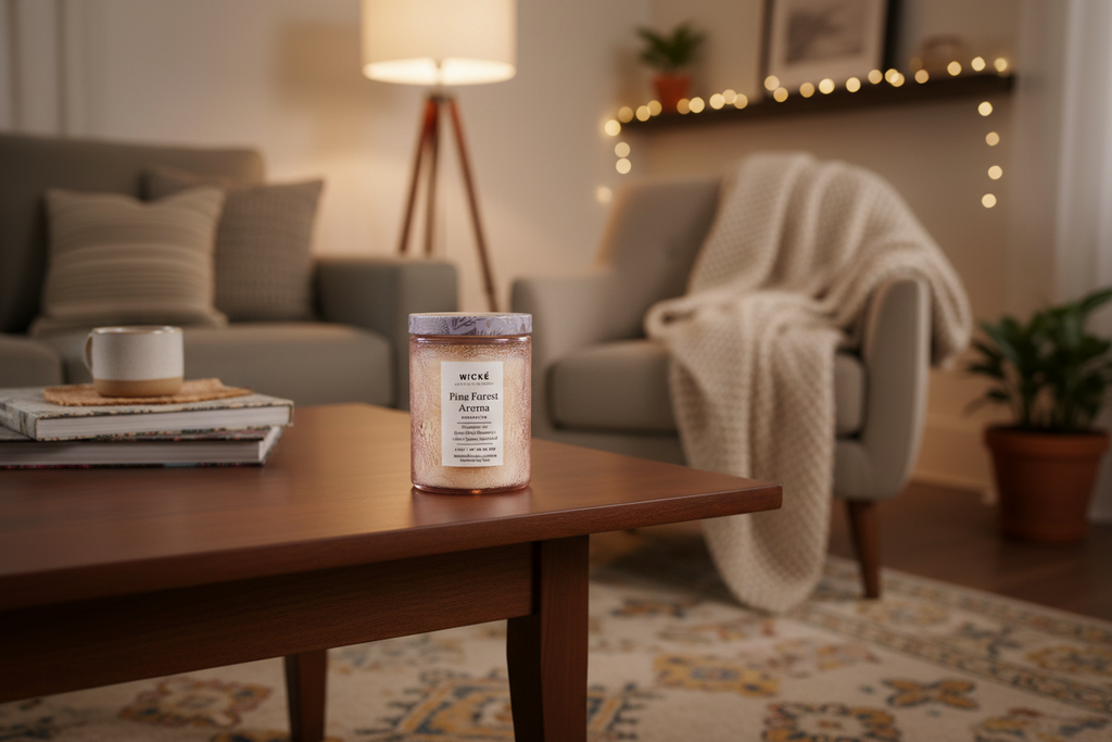Wické Pine Forest Aroma candle in a glass jar on a white background
