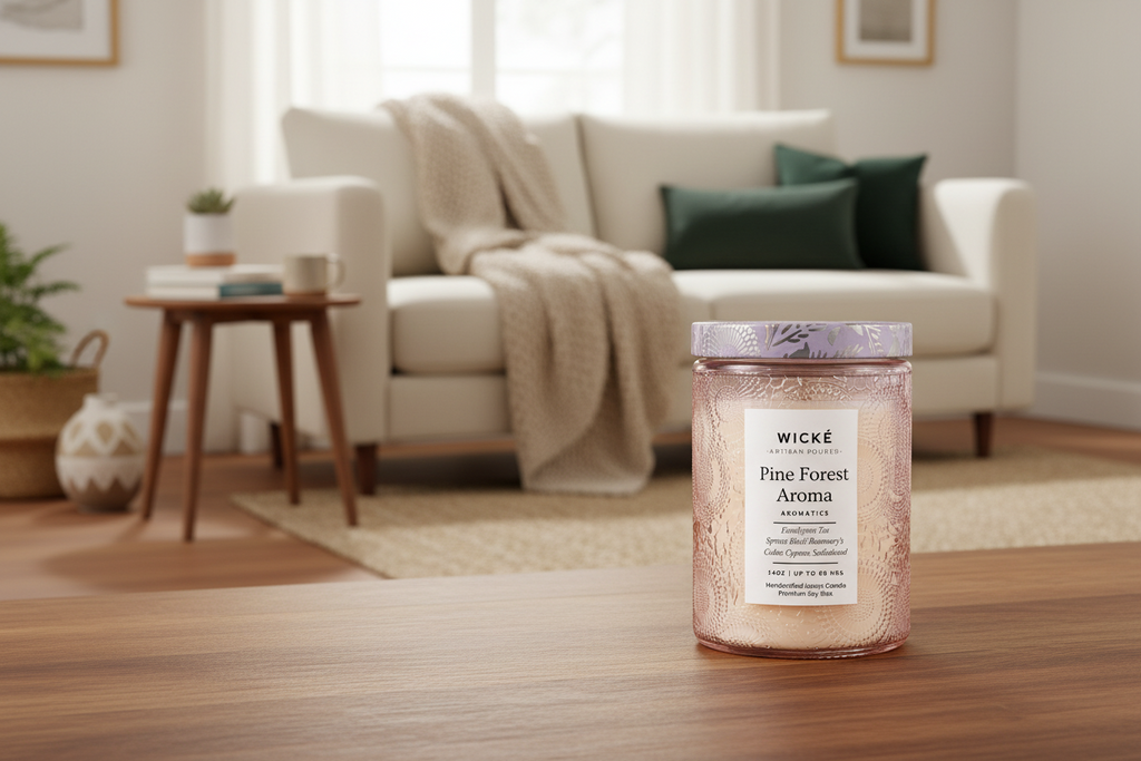 Wické Pine Forest Aroma candle in a glass jar on a white background