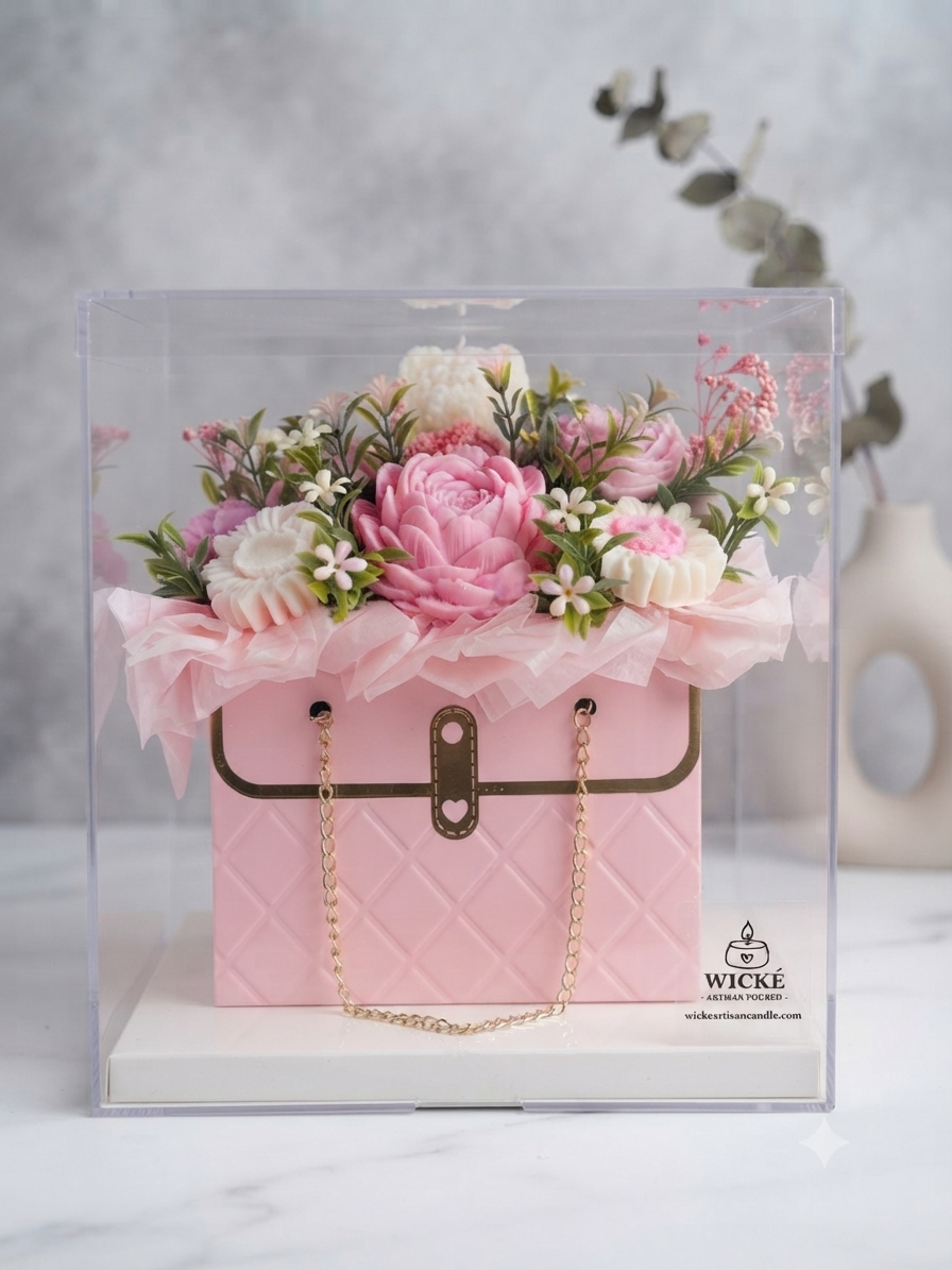 Wické Pink Floral Purse Candle Bouquet — hand-poured in Canada