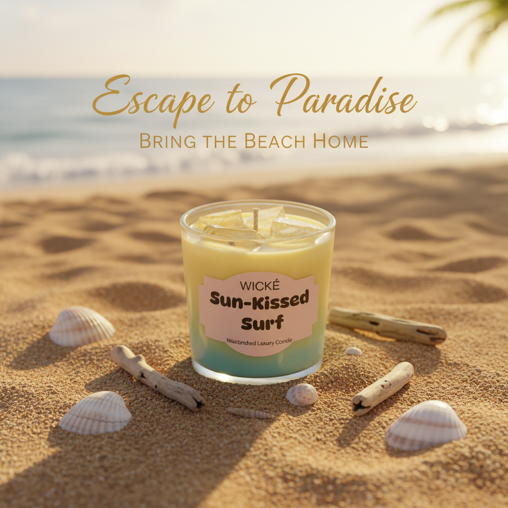 Wické Sun-Kissed Surf candle in a glass jar on a white background