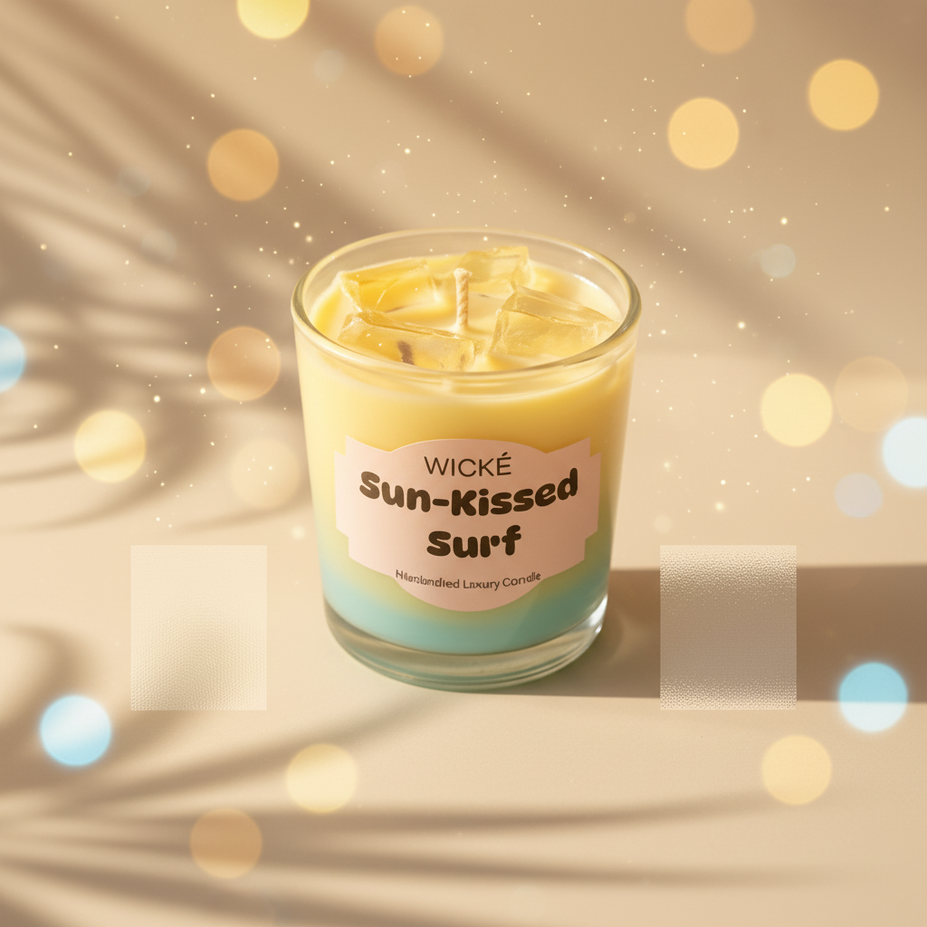 Wické Sun-Kissed Surf candle in a glass jar on a white background