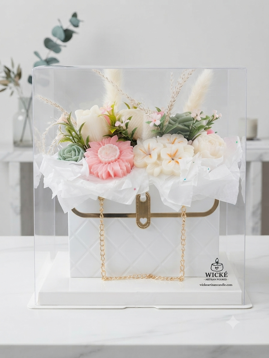 Wické White Floral Purse Candle Bouquet — small batch, poured and finished by hand