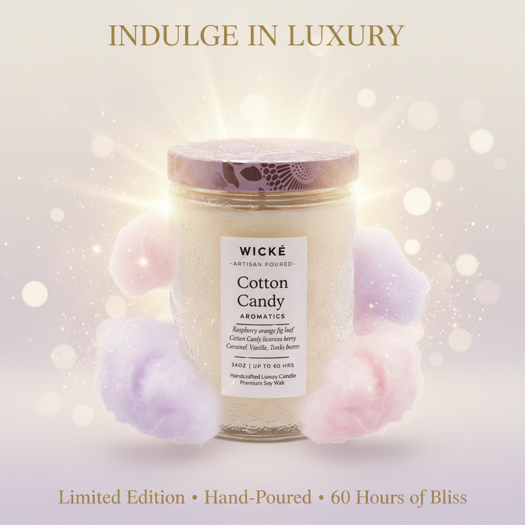 Wicke candle with a purple lid on a white background